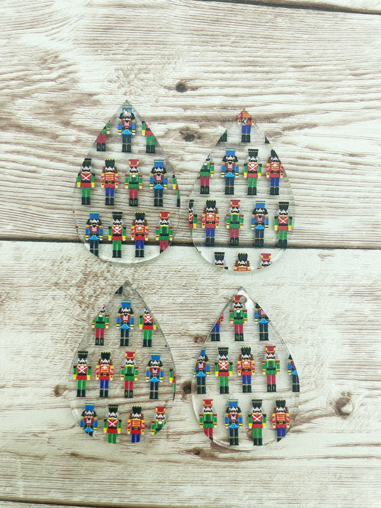 Patterned Nutcracker Print Acrylic Teardrop Earring Blanks, DIY Jewelry Making