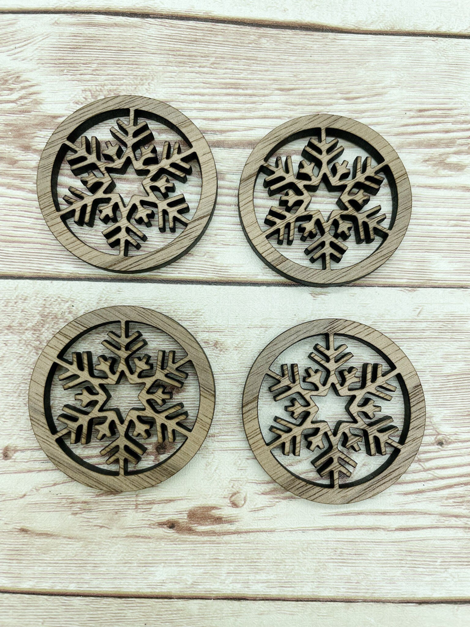 Wood Round Snowflake Earring Blanks, Finished Walnut Blank, DIY Jewelry Making