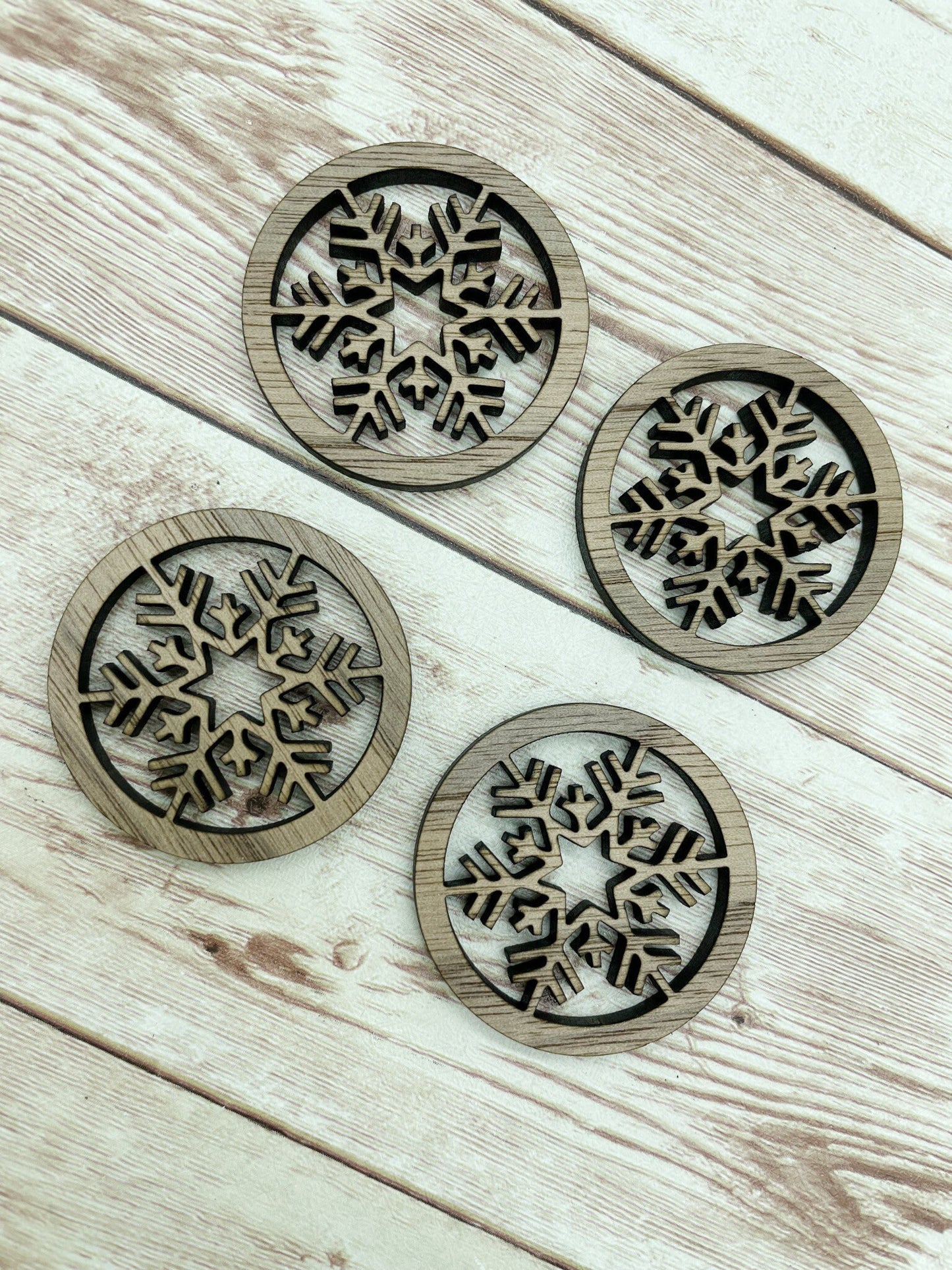 Wood Round Snowflake Earring Blanks, Finished Walnut Blank, DIY Jewelry Making