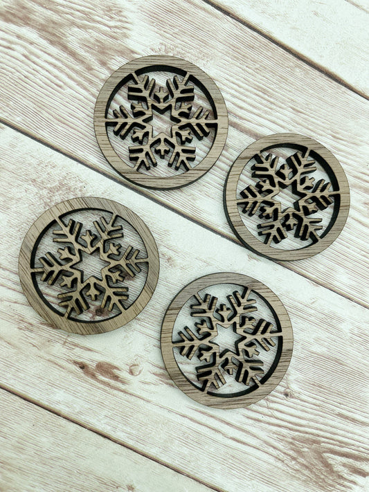 Wood Round Snowflake Earring Blanks, Finished Walnut Blank, DIY Jewelry Making
