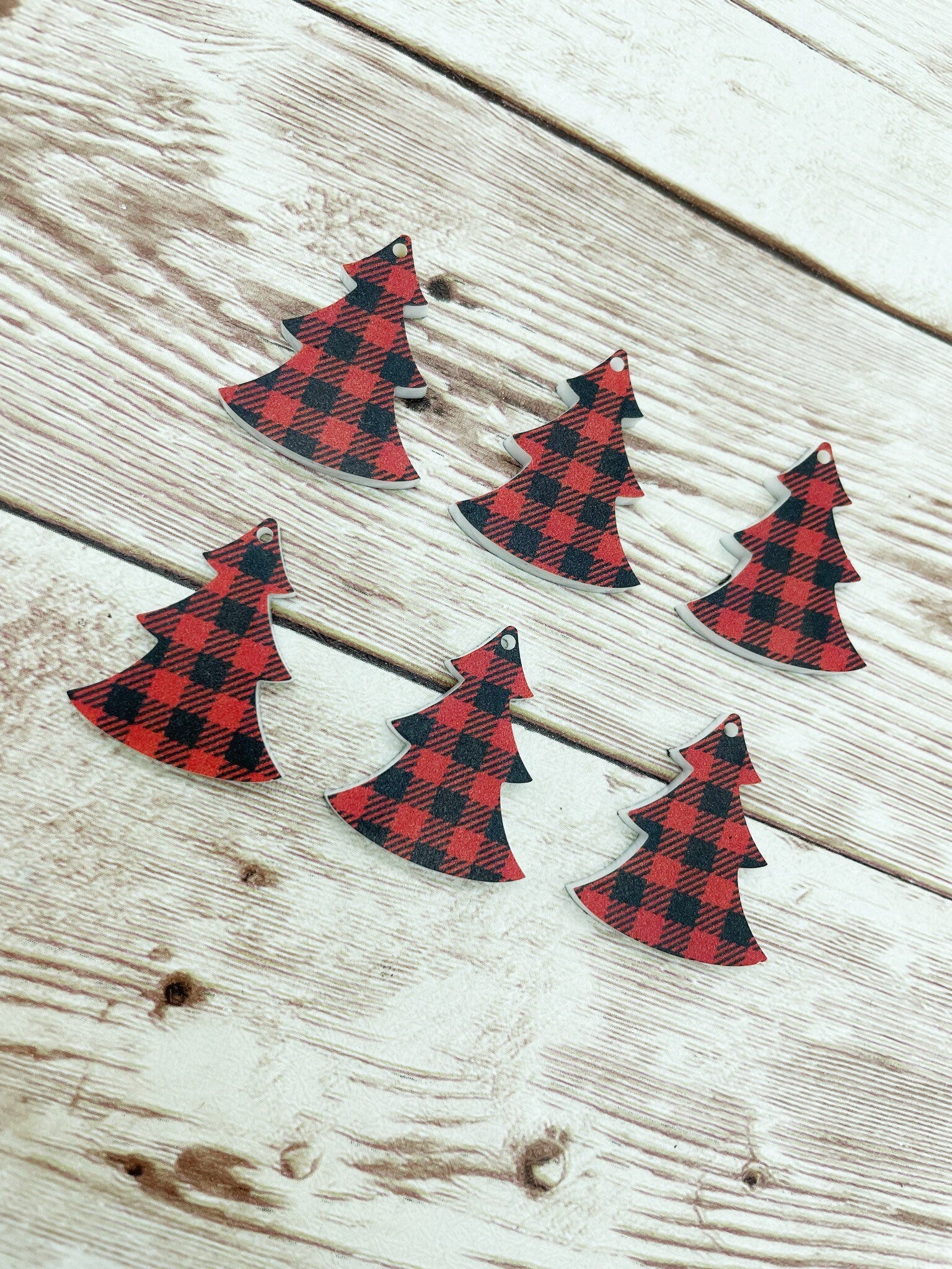 Red and White Buffalo Plaid Acrylic Christmas Tree Dangle Blanks Set of 3 Pair DIY Jewelry Making