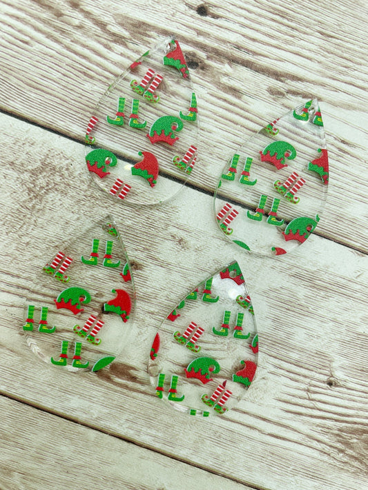 Patterned Elf Print Acrylic Teardrop Earring Blanks, DIY Jewelry Making