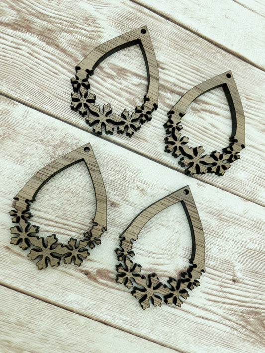 Wood Snowflake Teardrop Earring Blanks, Finished Walnut Blank, DIY Jewelry Making