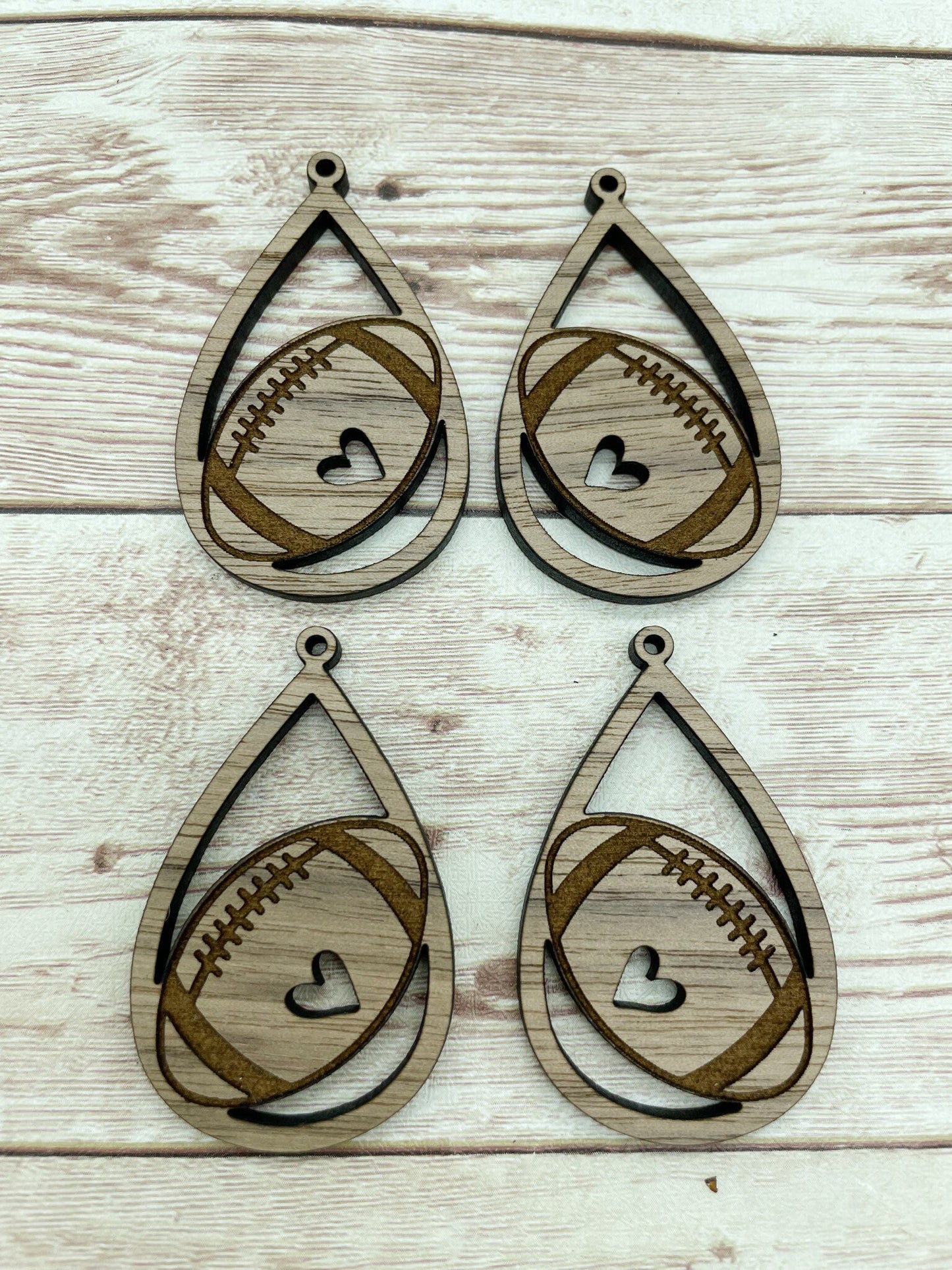 Wood Teardrop Engraved Football Earring Blanks, Finished Walnut Blank, DIY Jewelry Making