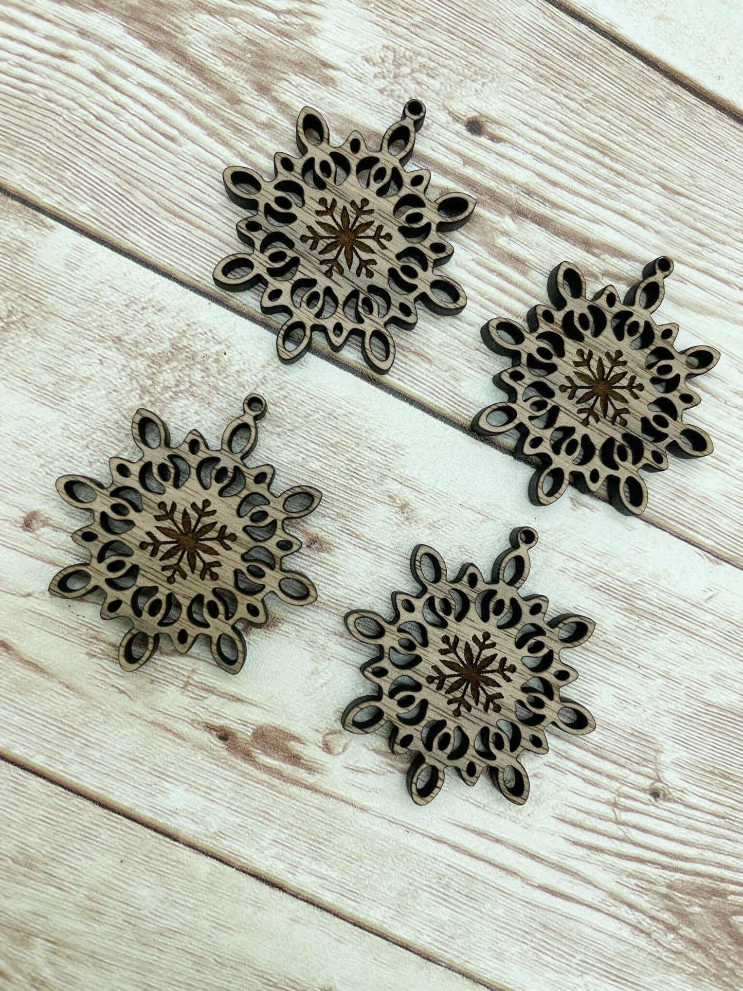 Wood Engraved Snowflake Earring Blanks, Finished Walnut Blank, DIY Jewelry Making