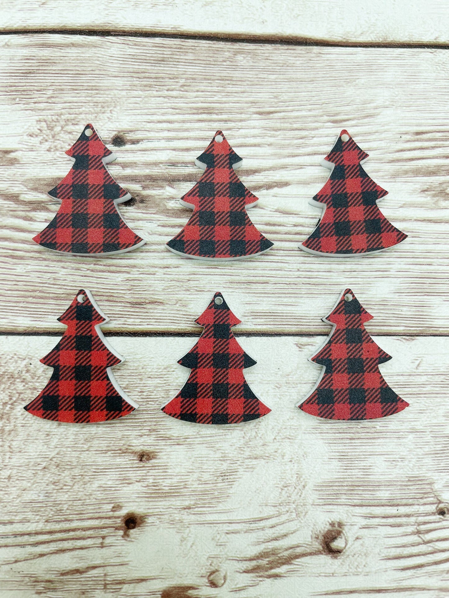 Red and White Buffalo Plaid Acrylic Christmas Tree Dangle Blanks Set of 3 Pair DIY Jewelry Making