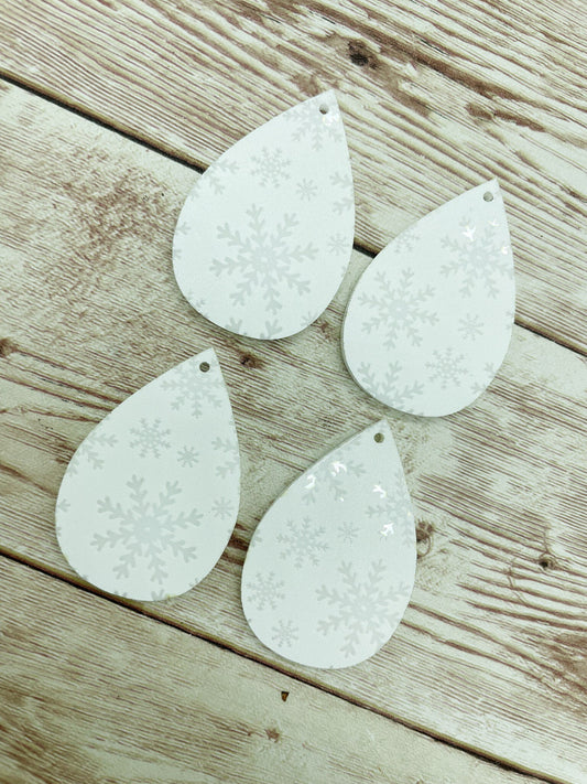 Patterned White Snowflake Print Acrylic Teardrop Earring Blanks, DIY Jewelry Making