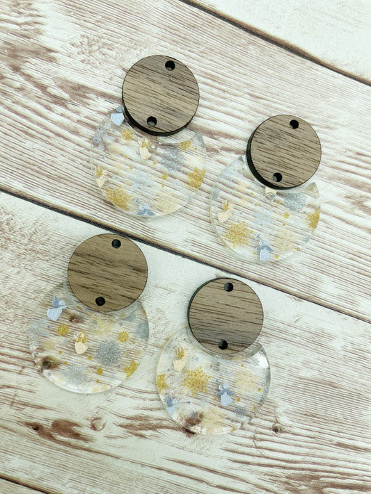Patterned Snowflake and Angel Acrylic and Wood Circle Set Earring Blanks, DIY Jewelry Making