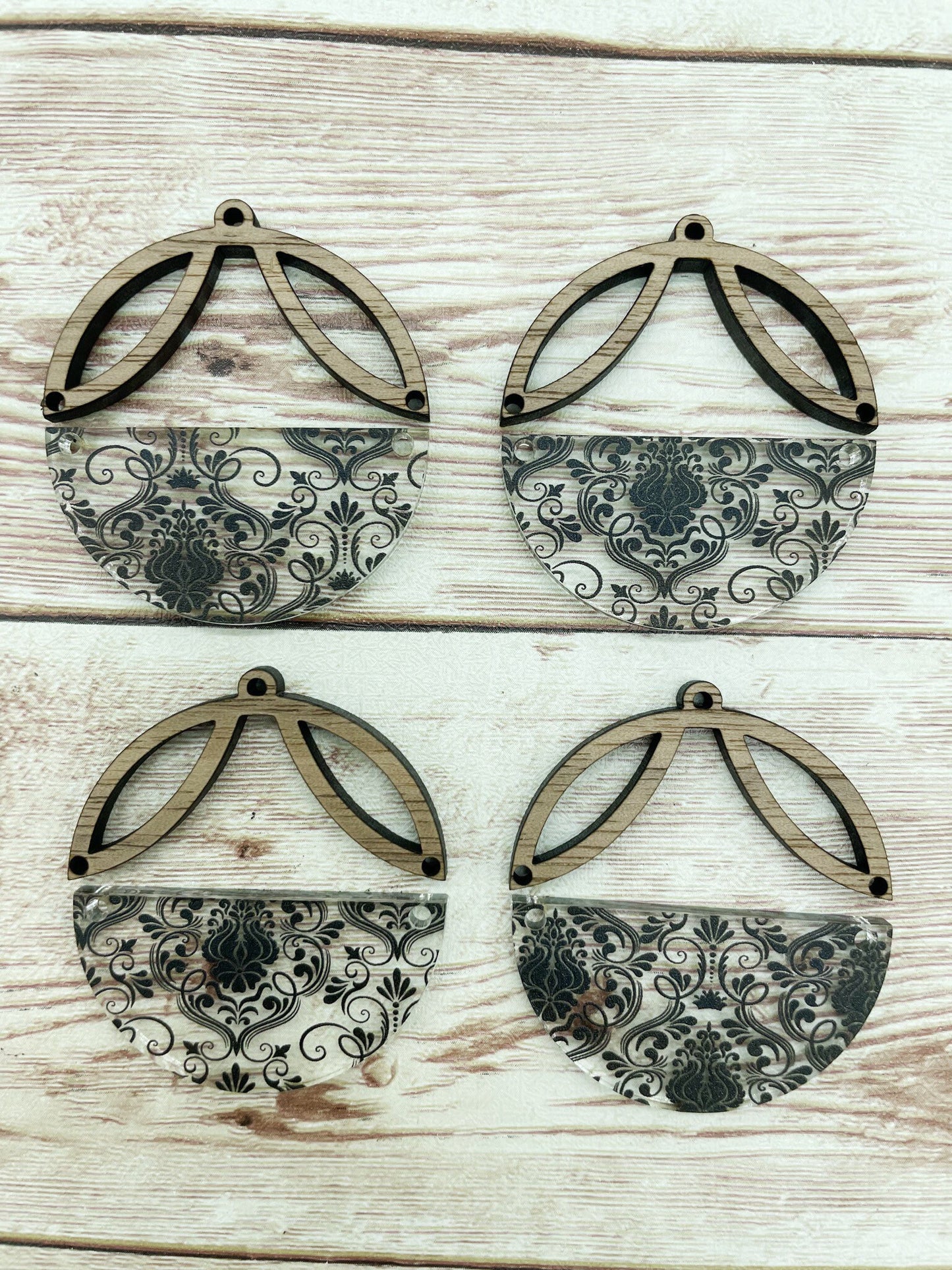 Patterned Black Print Acrylic Intricate Wood Arch Round Earring Blanks, DIY Jewelry Making