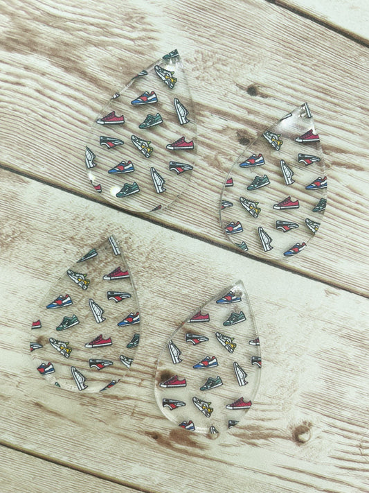 Patterned Running Shoe Print Acrylic Teardrop Earring Blanks, DIY Jewelry Making