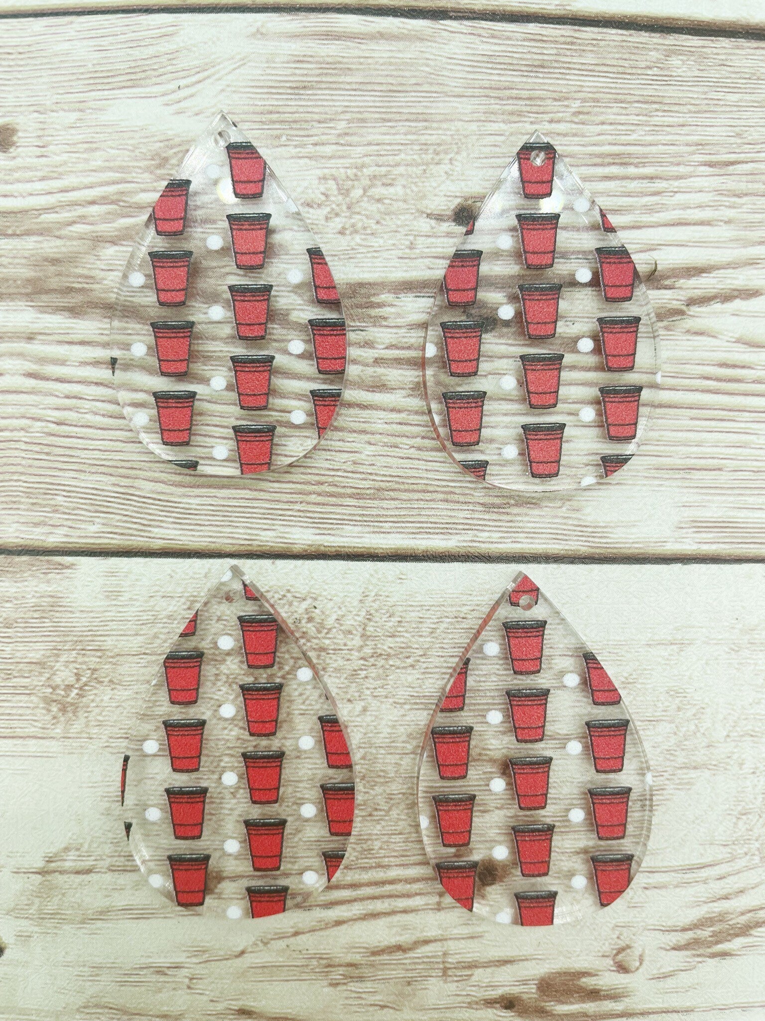 Patterned Beer Pong Print Acrylic Teardrop Earring Blanks, DIY Jewelry Making