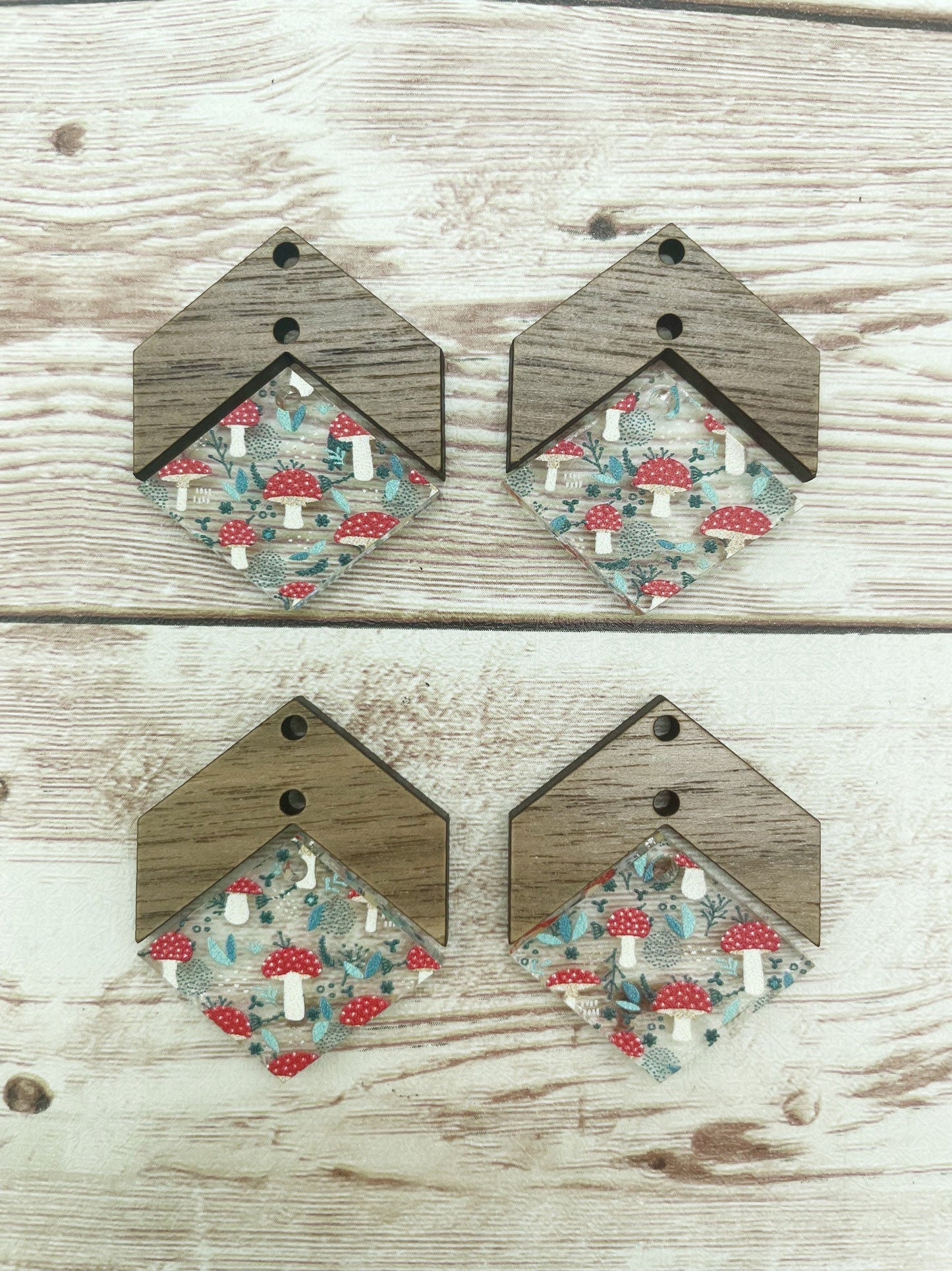 Patterned Mushroom and Wood Arrow Diamond Set Earring Blanks, DIY Jewelry Making