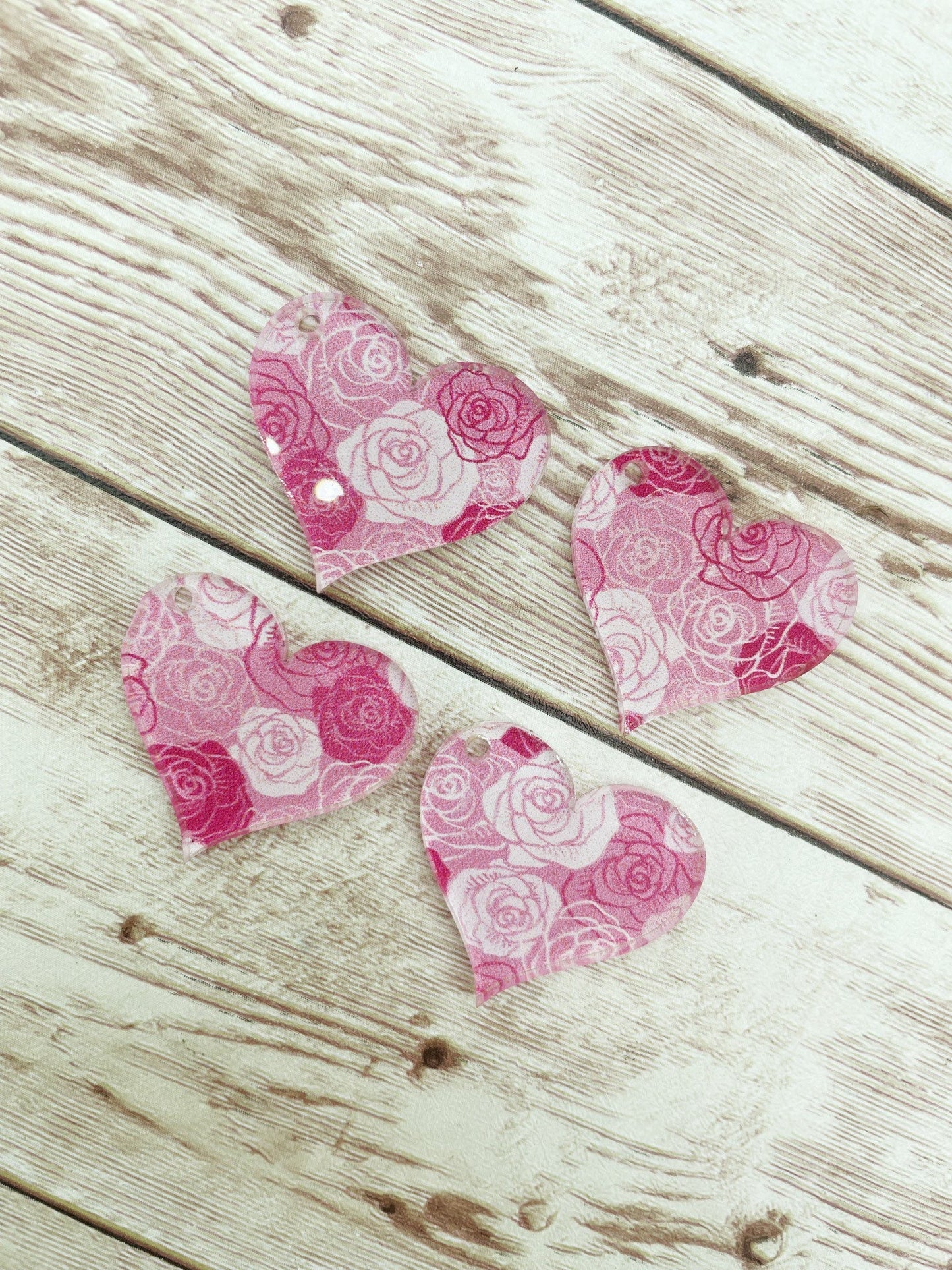 Patterned Rose Acrylic Heart Earring Blanks, DIY Jewelry Making