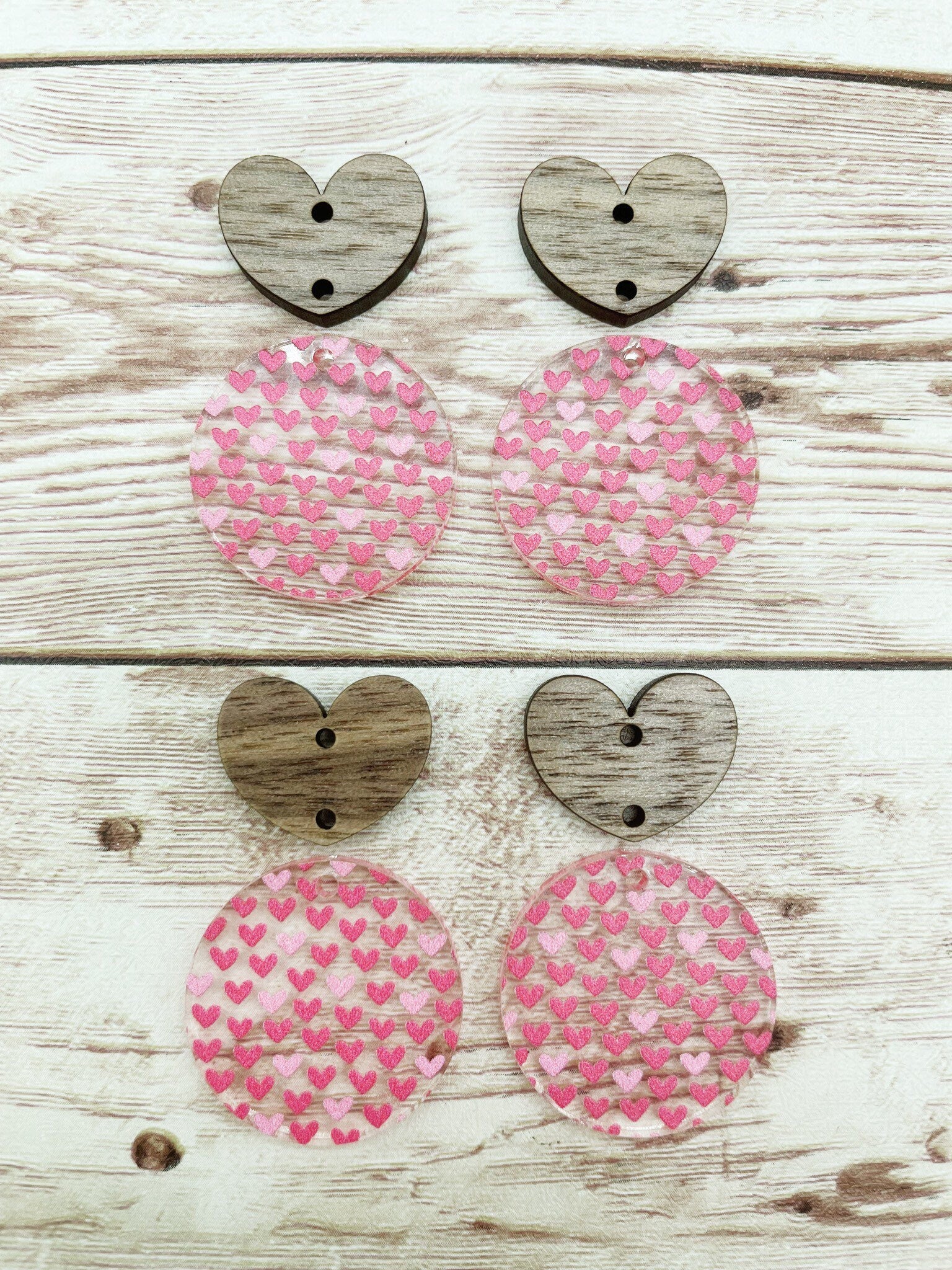 Pink Heart Acrylic and Wood Heart Earring Blanks, DIY Jewelry Making