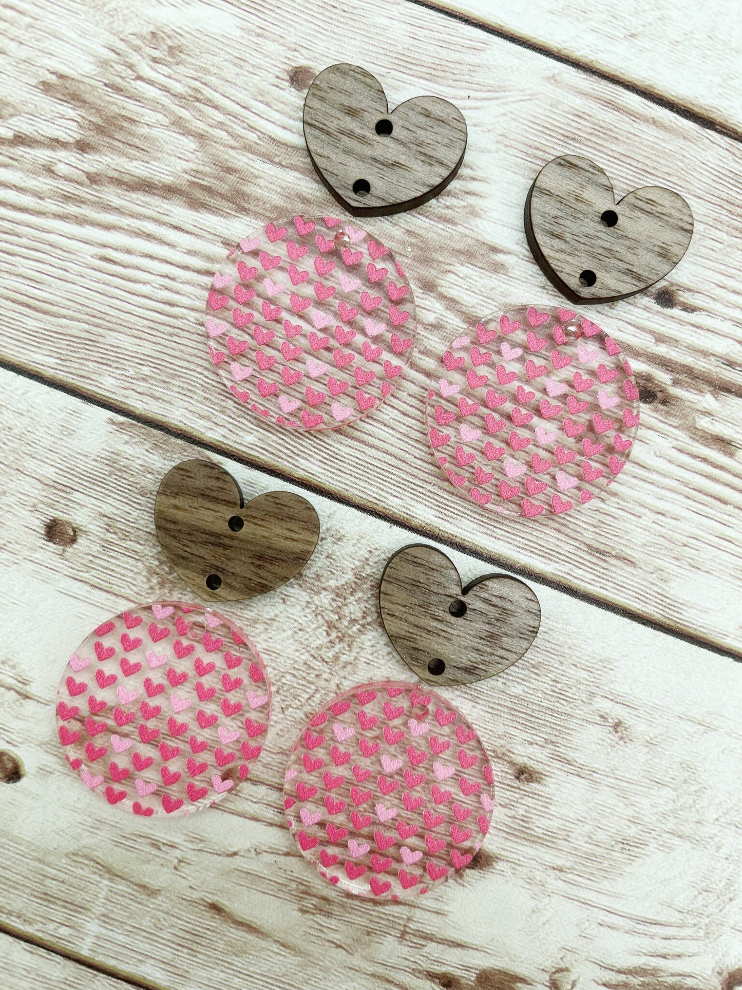 Pink Heart Acrylic and Wood Heart Earring Blanks, DIY Jewelry Making