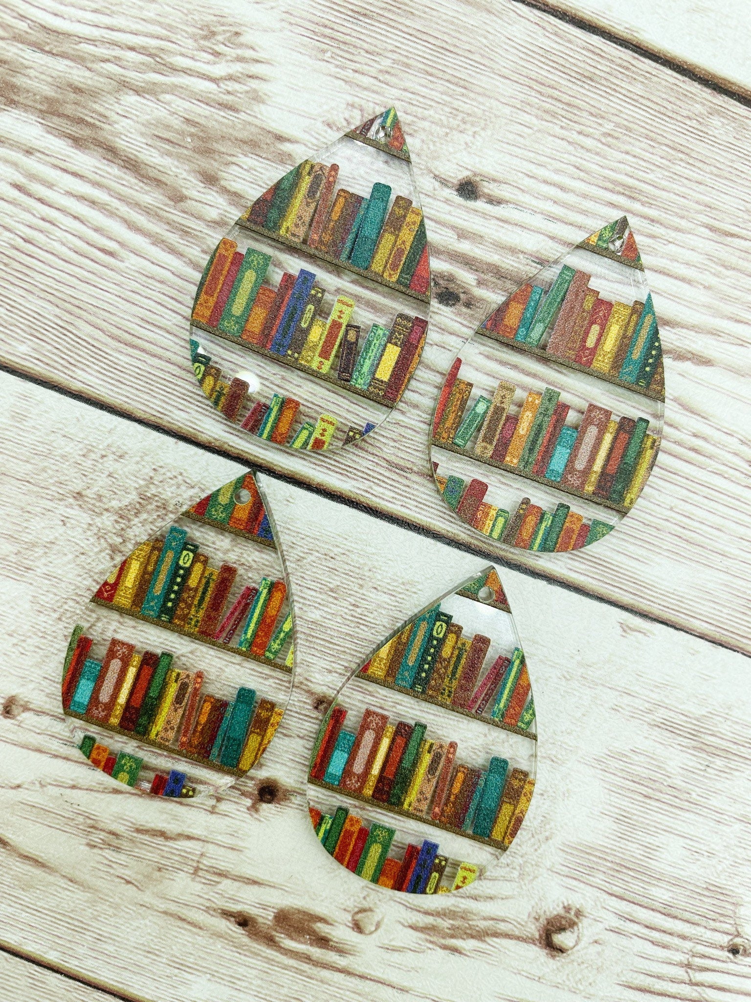 Patterned Books Reading Library Acrylic Teardrop Earring Blanks, DIY Jewelry Making