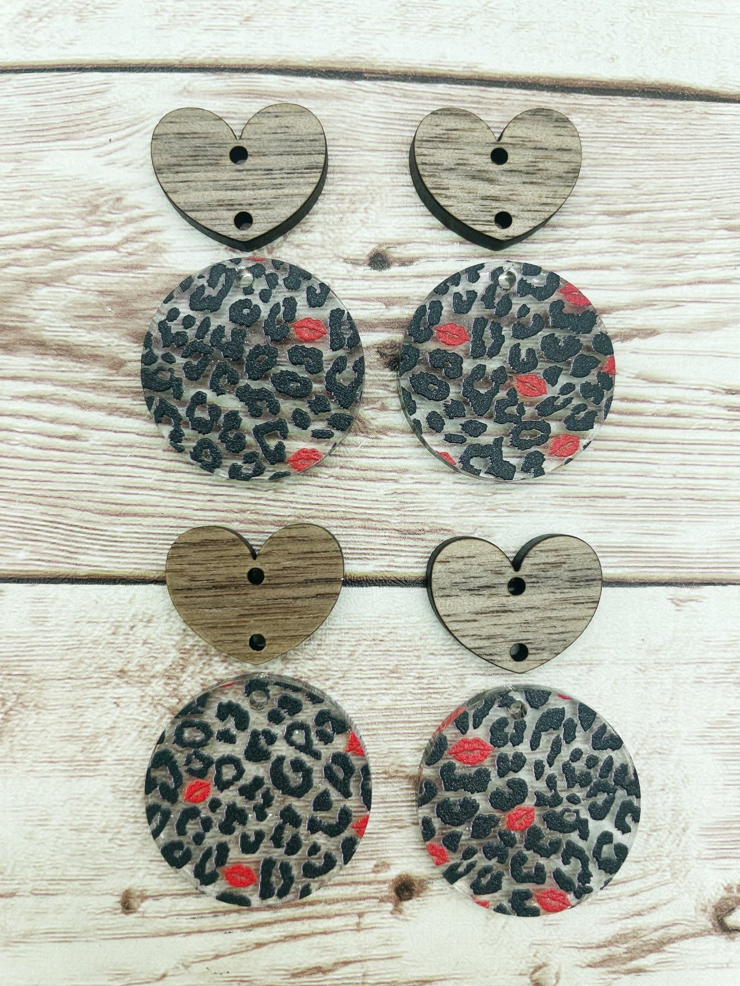 Leopard Lips Acrylic and Wood Heart Earring Blanks, DIY Jewelry Making