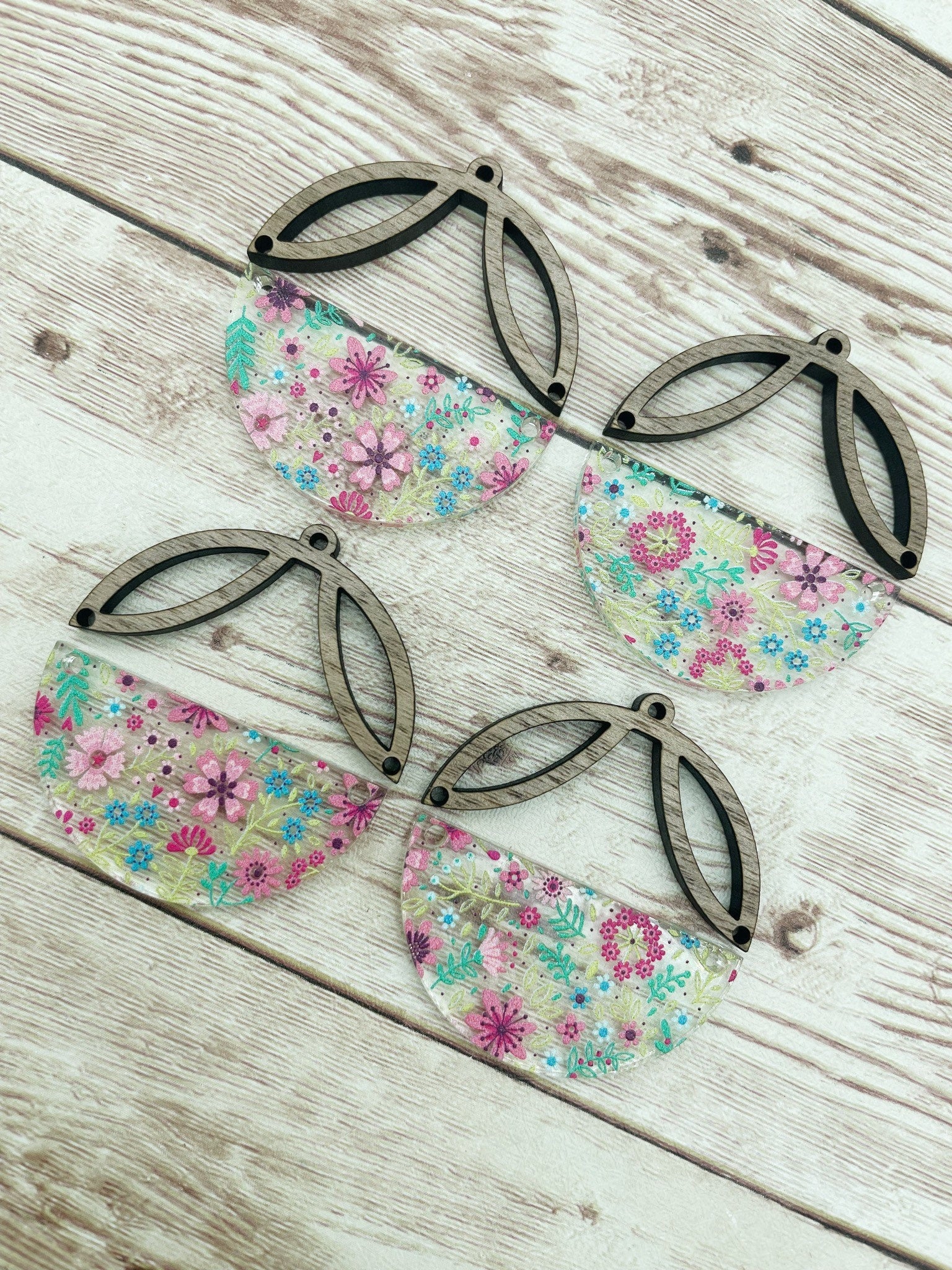Patterned Floral Acrylic Intricate Wood Arch Round Earring Blanks, DIY Jewelry Making