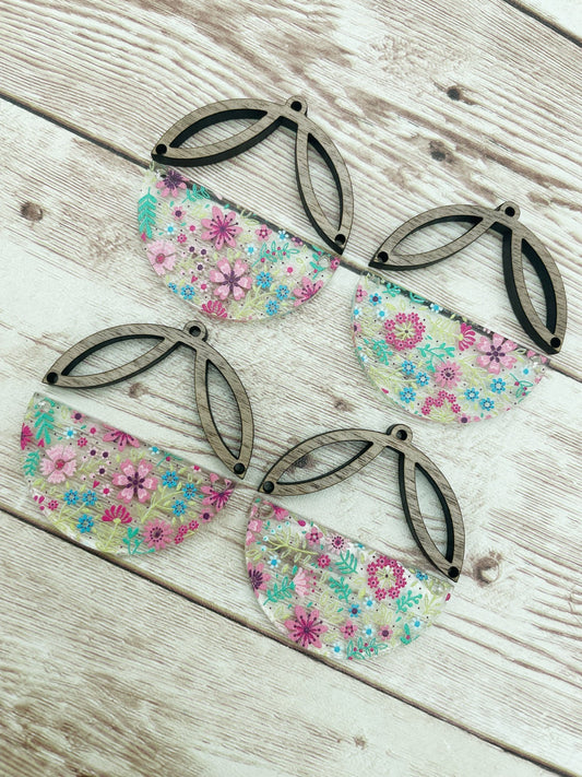 Patterned Floral Acrylic Intricate Wood Arch Round Earring Blanks, DIY Jewelry Making