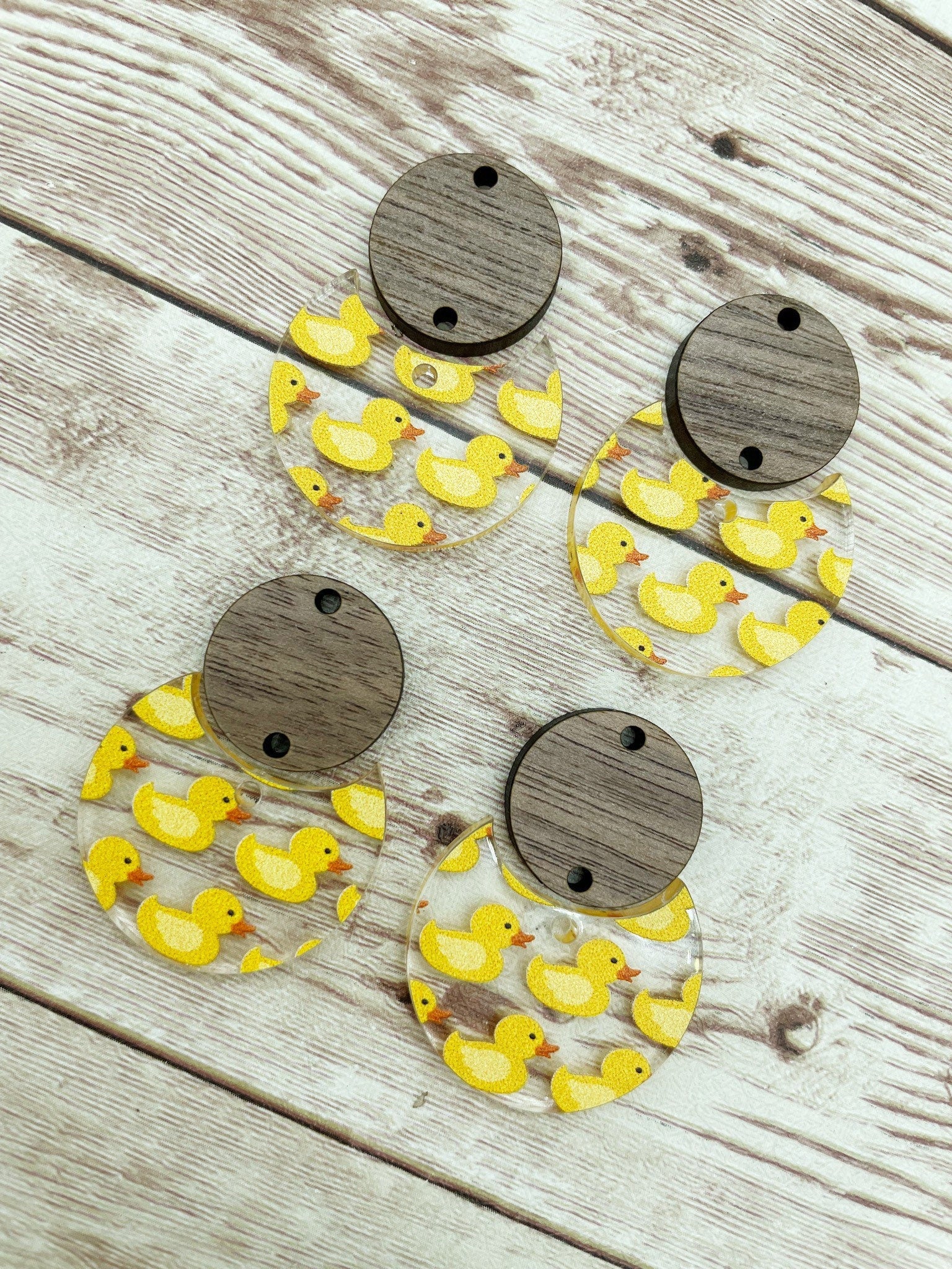 Patterned Rubber Duck Acrylic and Wood Circle Set Earring Blanks, DIY Jewelry Making