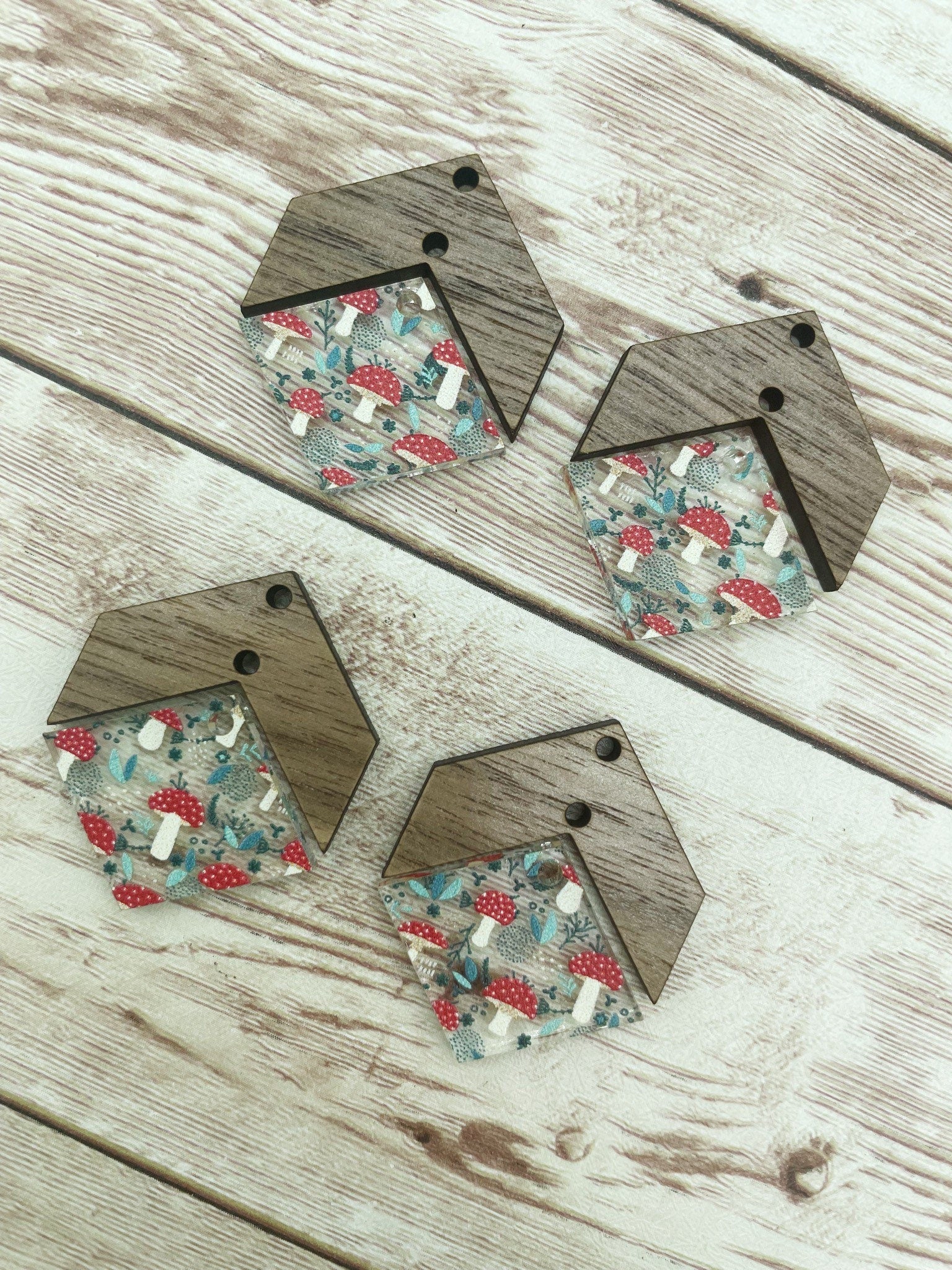Patterned Mushroom and Wood Arrow Diamond Set Earring Blanks, DIY Jewelry Making