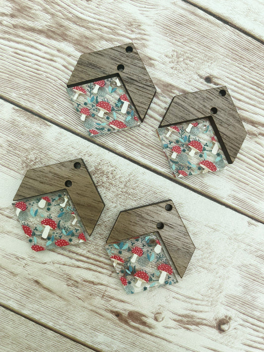 Patterned Mushroom and Wood Arrow Diamond Set Earring Blanks, DIY Jewelry Making