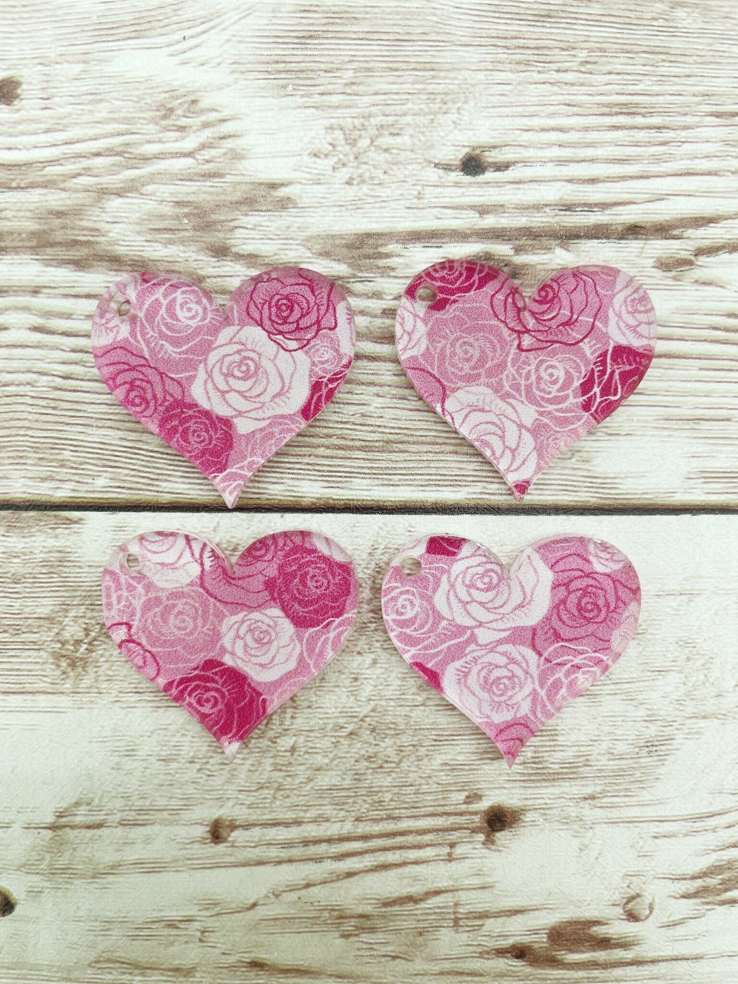 Patterned Rose Acrylic Heart Earring Blanks, DIY Jewelry Making