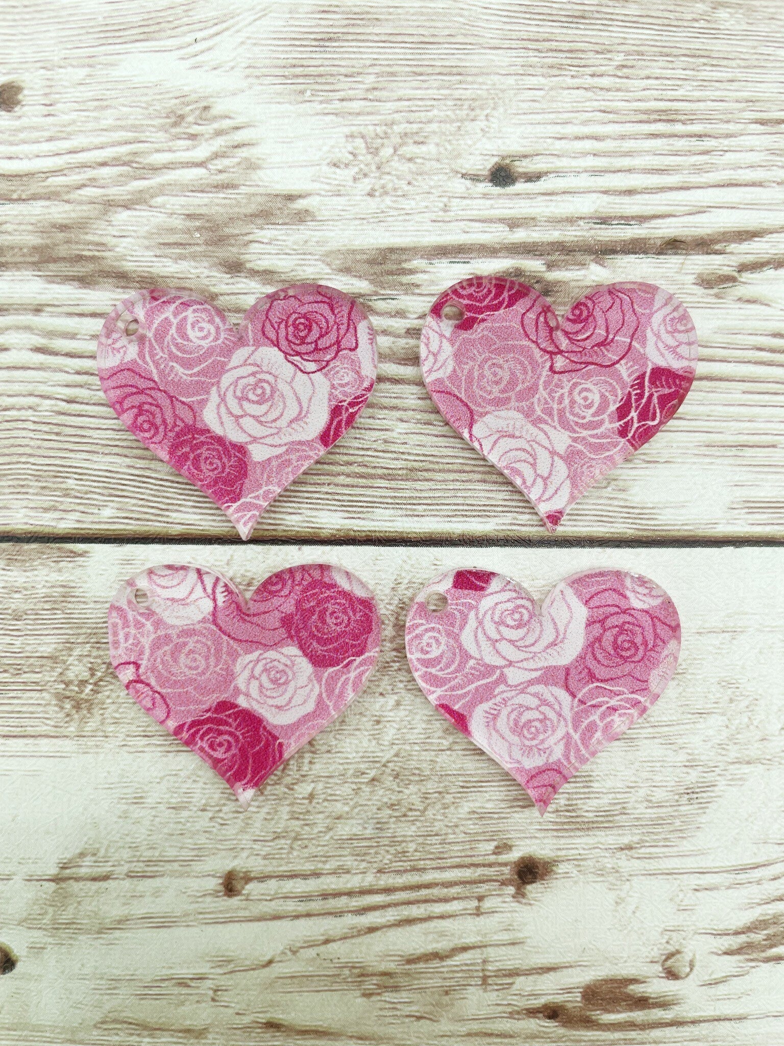 Patterned Rose Acrylic Heart Earring Blanks, DIY Jewelry Making