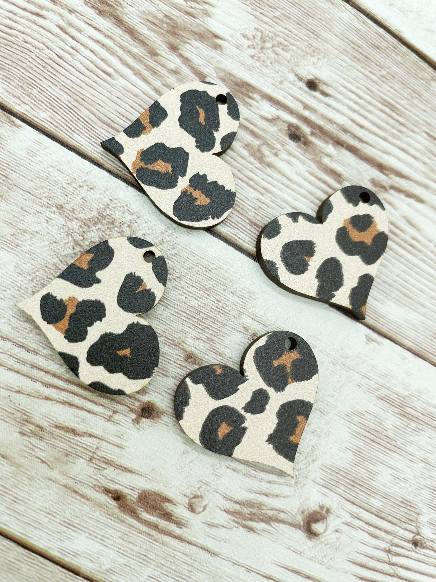 Patterned Leopard Print Wood Heart Earring Blanks, DIY Jewelry Making