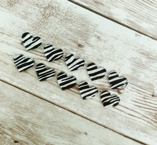 Zebra Print Acrylic Heart Stud Earring Blanks Set of 5 Pair DIY Jewelry Making