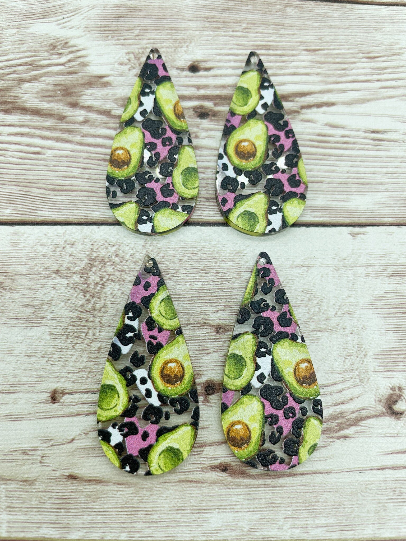 Patterned Avocado Leopard Print Acrylic Skinny Teardrop Earring Blanks, DIY Jewelry Making