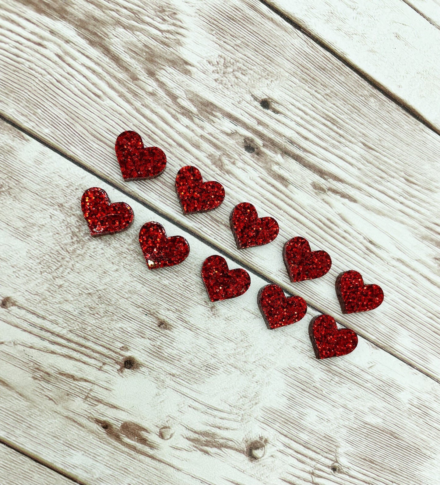 Red Glitter Heart Acrylic Stud Earring Blanks Set of 5 Pair DIY Jewelry Making