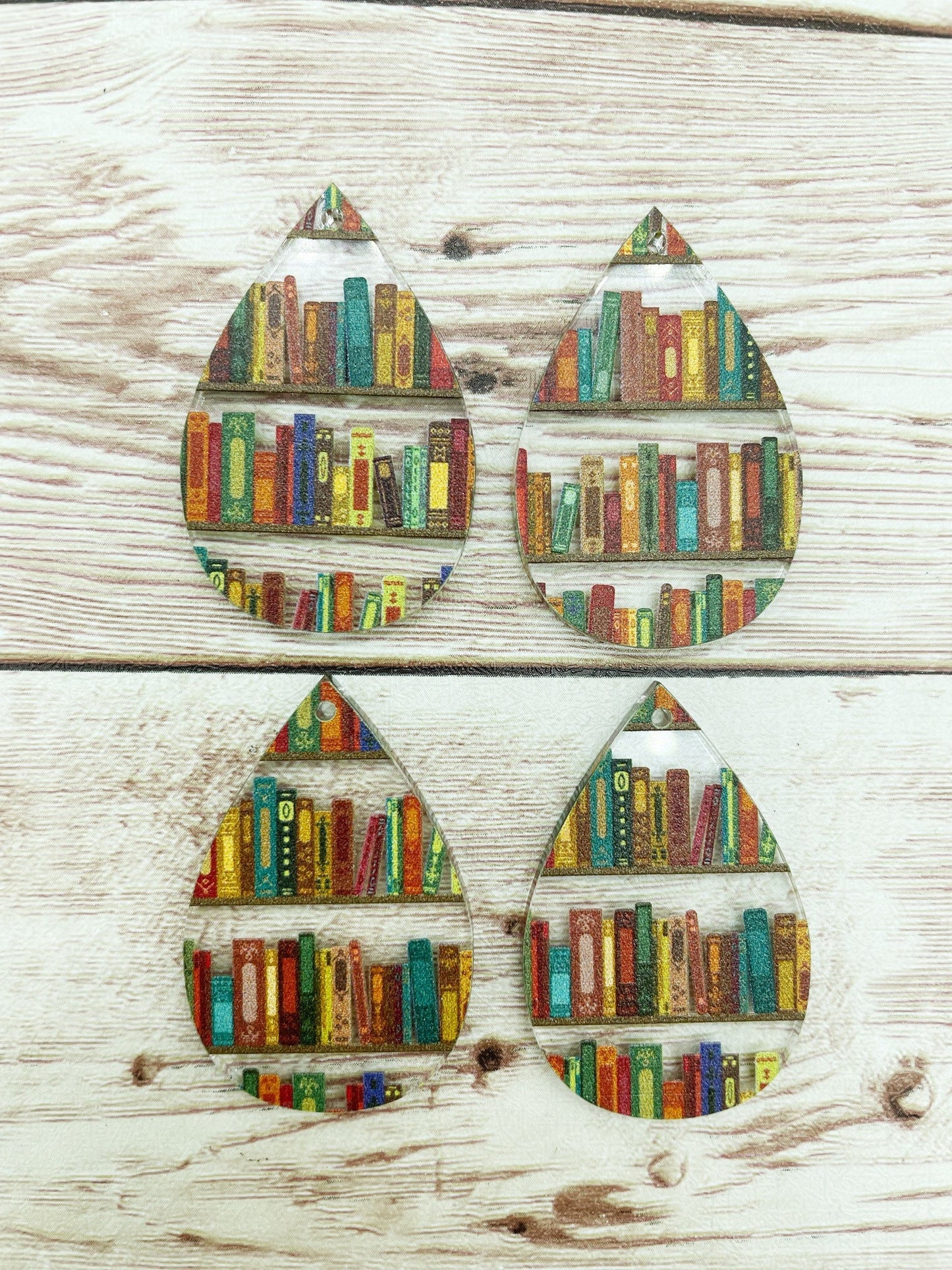 Patterned Books Reading Library Acrylic Teardrop Earring Blanks, DIY Jewelry Making