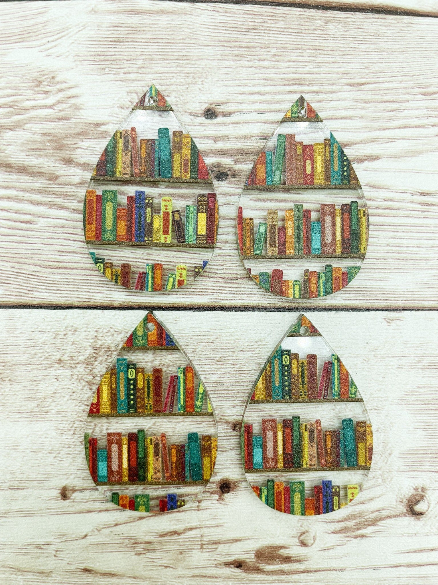 Patterned Books Reading Library Acrylic Teardrop Earring Blanks, DIY Jewelry Making