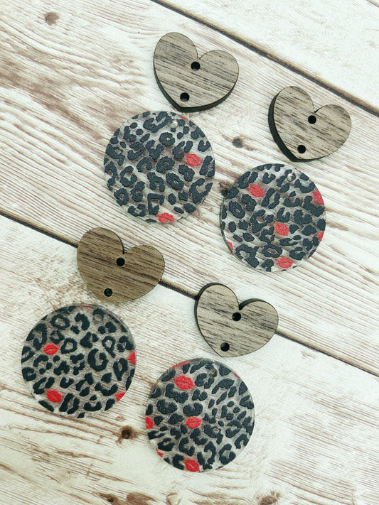 Leopard Lips Acrylic and Wood Heart Earring Blanks, DIY Jewelry Making