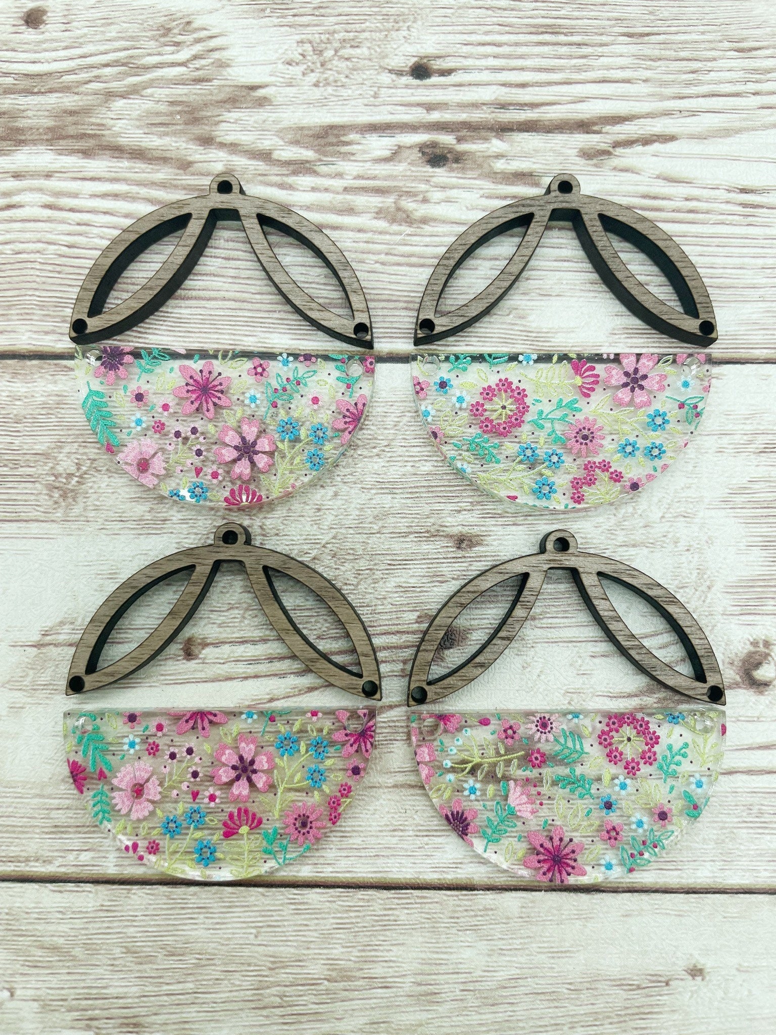 Patterned Floral Acrylic Intricate Wood Arch Round Earring Blanks, DIY Jewelry Making