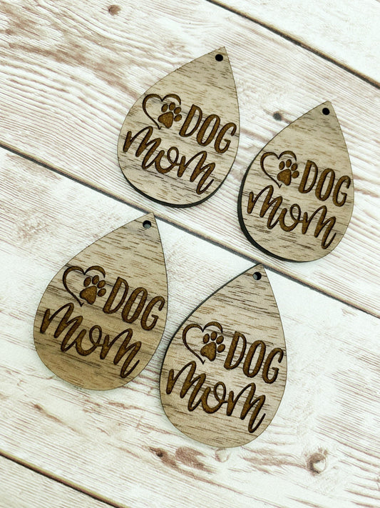 Wood Teardrop Engraved Dog Mom Earring Blanks, Finished Walnut Blank, DIY Jewelry Making