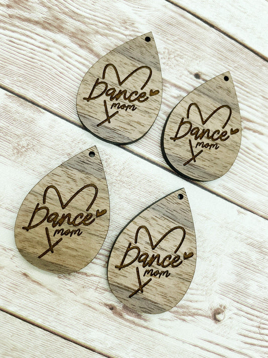 Wood Teardrop Engraved Dance Mom Earring Blanks, Finished Walnut Blank, DIY Jewelry Making
