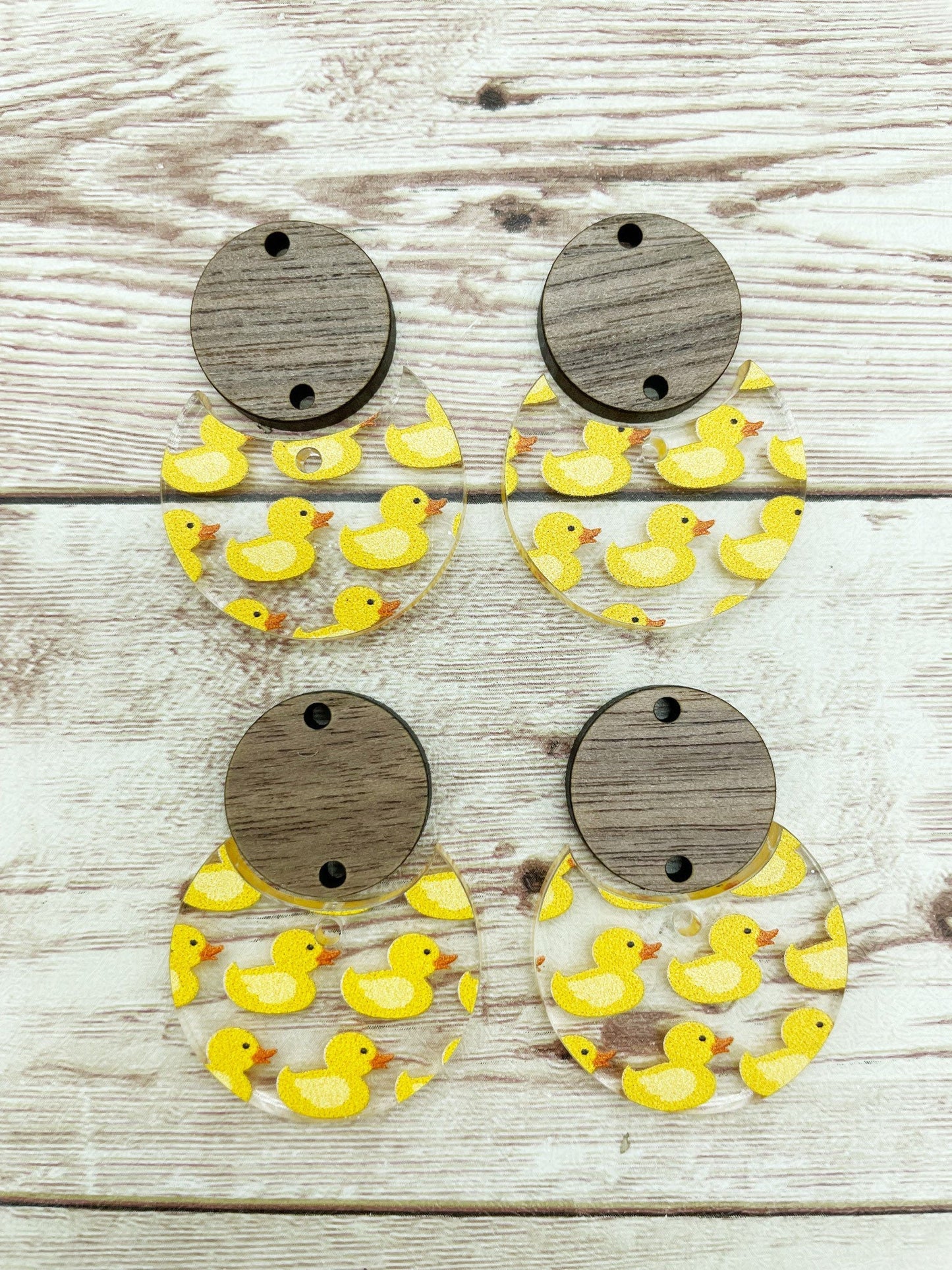 Patterned Rubber Duck Acrylic and Wood Circle Set Earring Blanks, DIY Jewelry Making