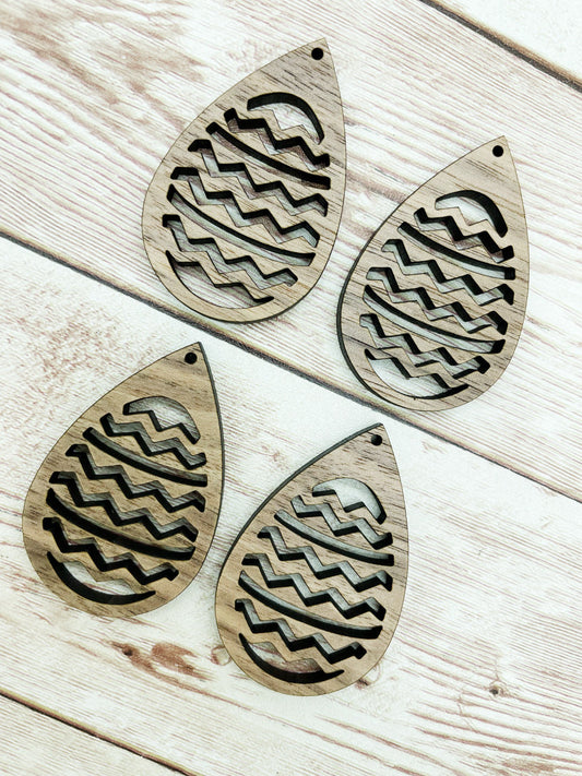 Wood Easter Egg Teardrop Earring Blanks, Finished Walnut Blank, DIY Jewelry Making