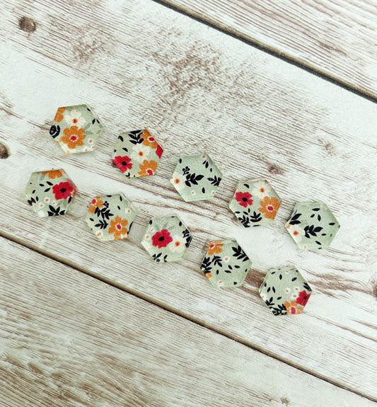 Grey Floral Acrylic Stud Earring Blanks Set of 5 Pair DIY Jewelry Making