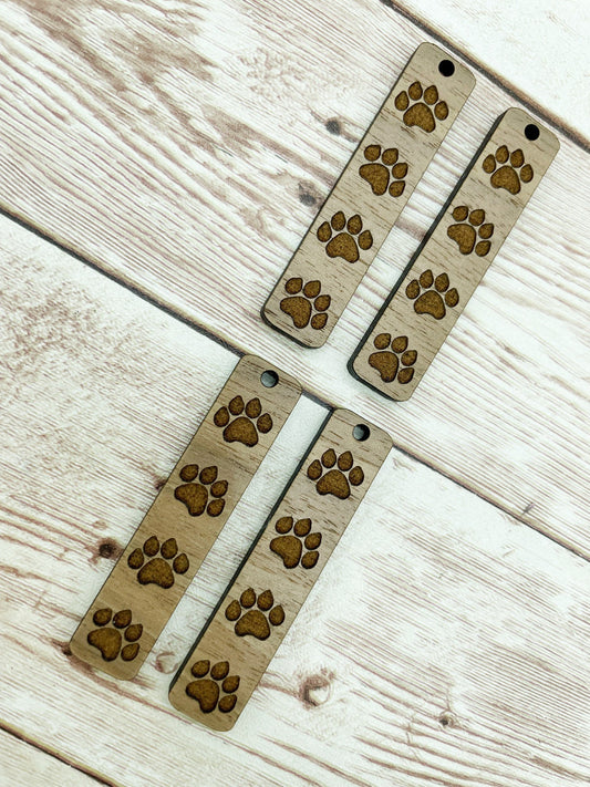Wood Bar Engraved Paw Print Earring Blanks, Finished Walnut Blank, DIY Jewelry Making