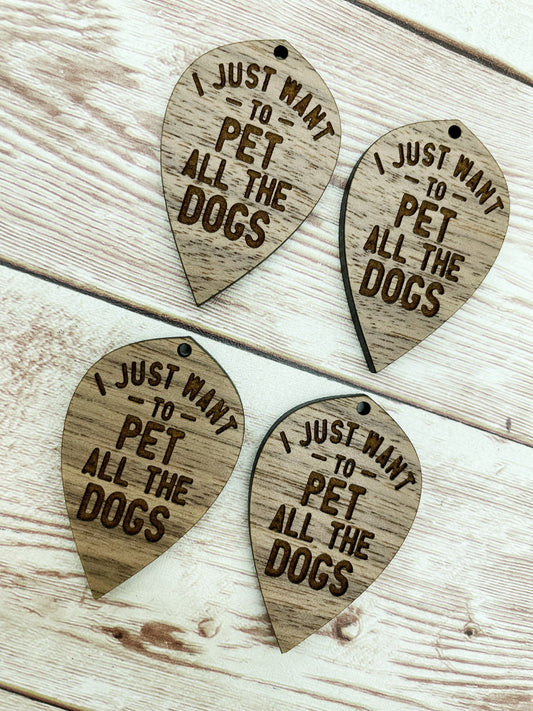 Wood Teardrop Engraved Pet Dogs Earring Blanks, Finished Walnut Blank, DIY Jewelry Making