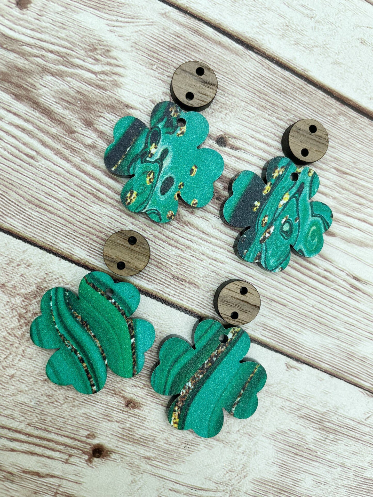 Patterned Acrylic Shamrock and Wood Connector Set Earring Blanks, DIY Jewelry Making