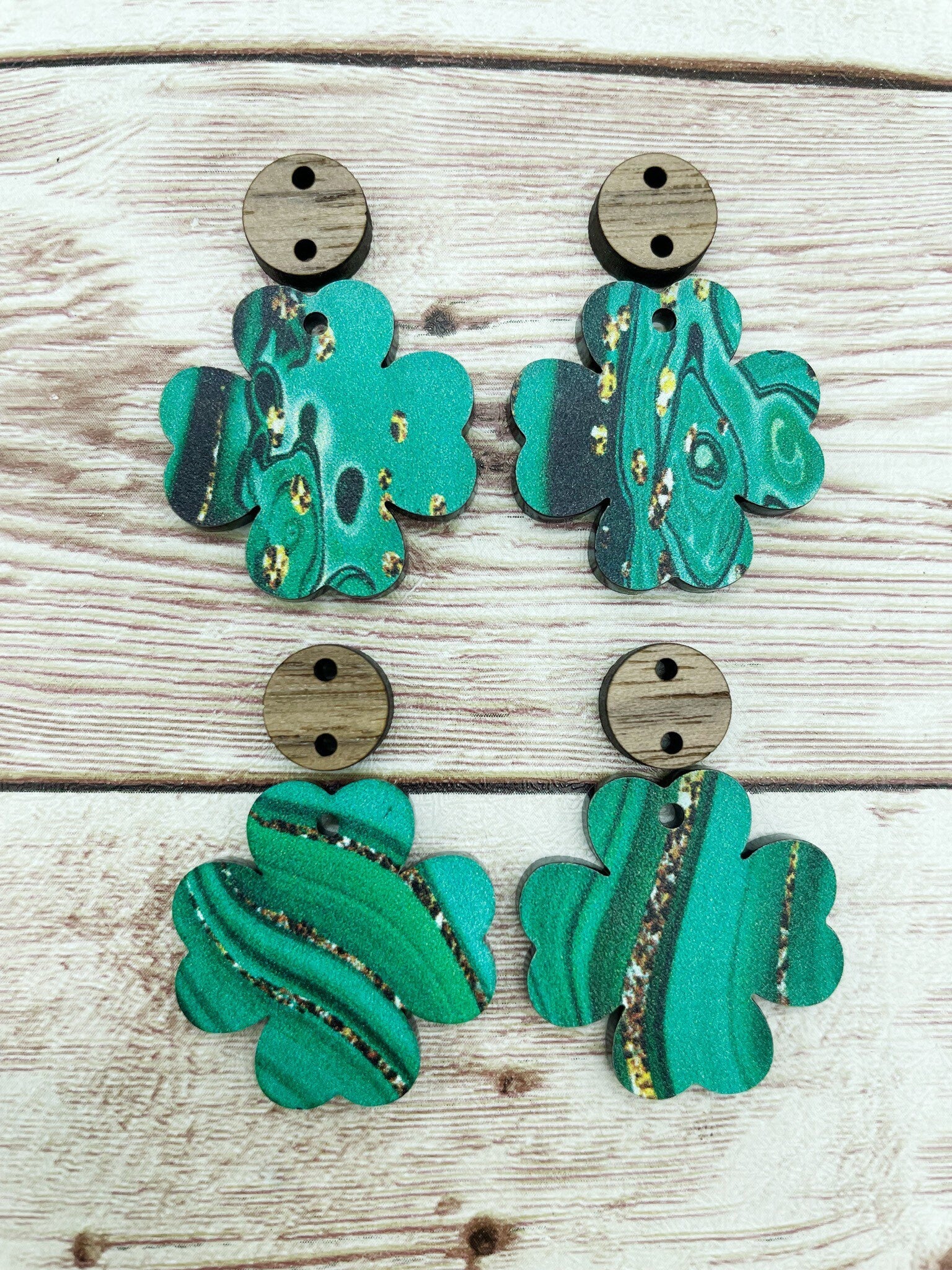 Patterned Acrylic Shamrock and Wood Connector Set Earring Blanks, DIY Jewelry Making