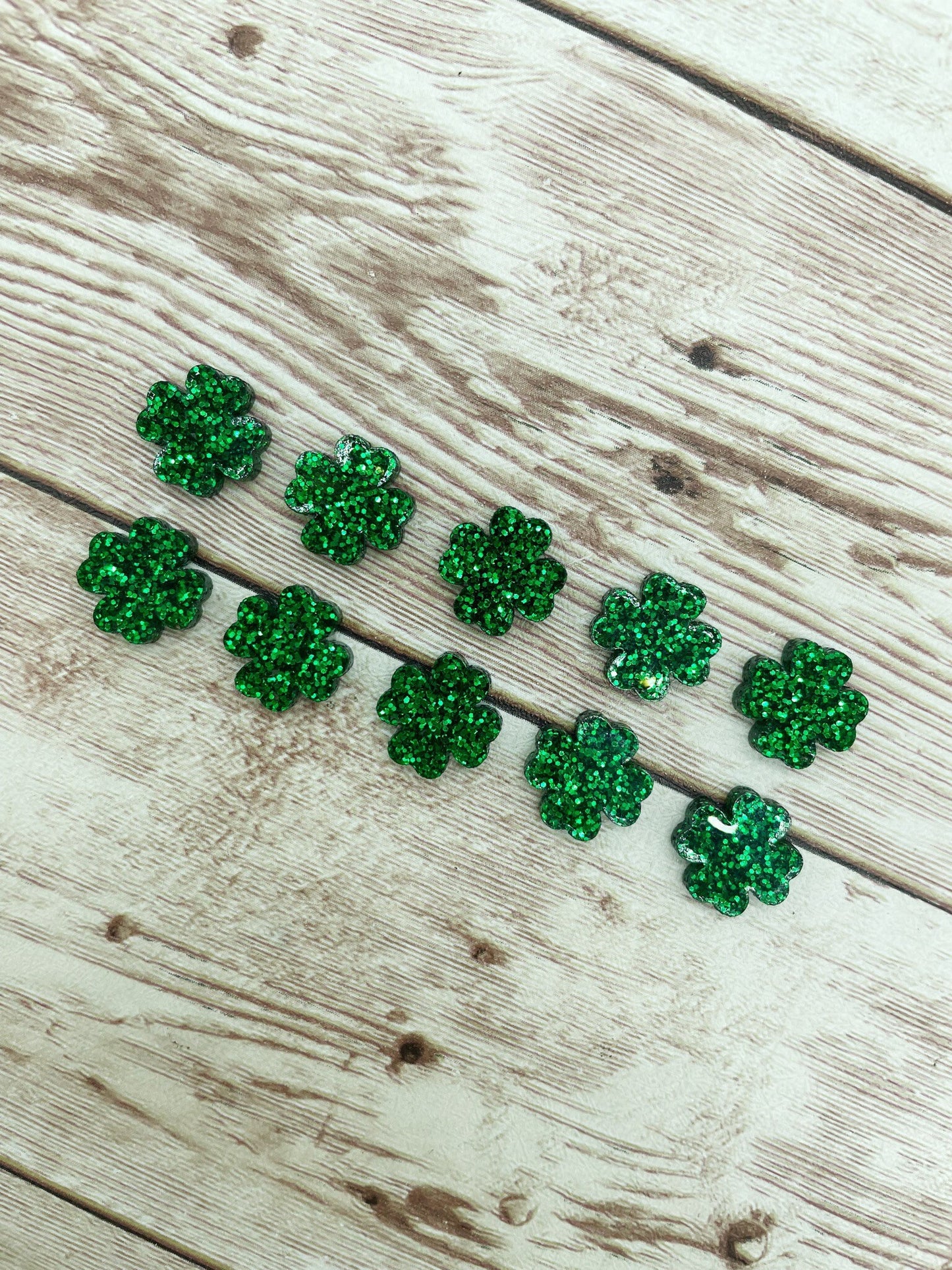 Green Glitter Shamrock Acrylic Stud Earring Blanks Set of 5 Pair DIY Jewelry Making