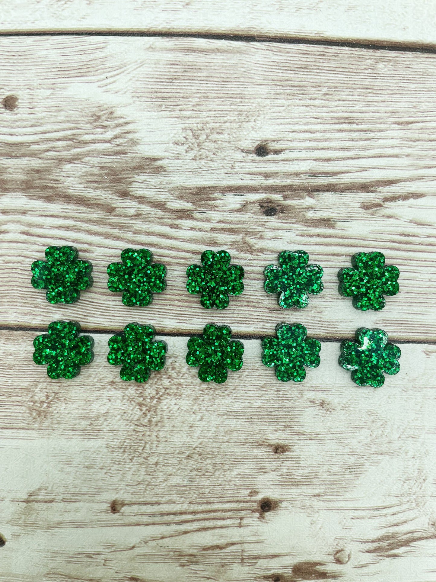 Green Glitter Shamrock Acrylic Stud Earring Blanks Set of 5 Pair DIY Jewelry Making