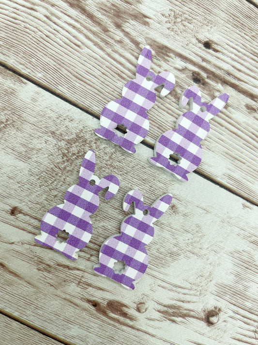 Purple Plaid Acrylic Bunny Rabbit Easter Earring Blanks, DIY Jewelry Making