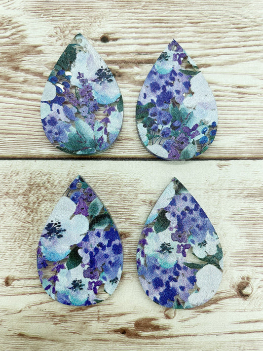 Purple Blue Floral Print Acrylic Teardrop Earring Blanks, DIY Jewelry Making