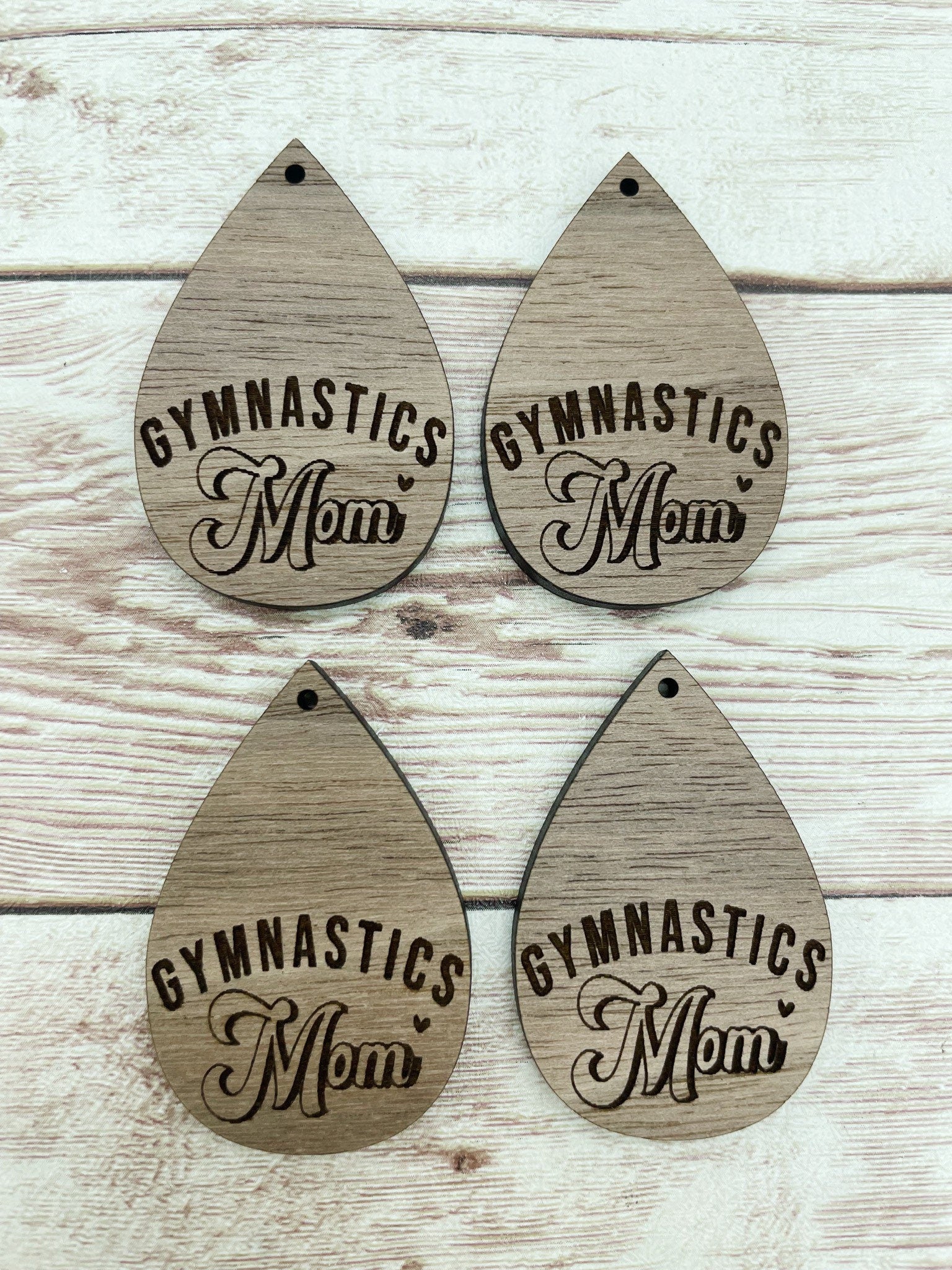 Wood Teardrop Engraved Gymnastics Mom Earring Blanks, Finished Walnut Blank, DIY Jewelry Making